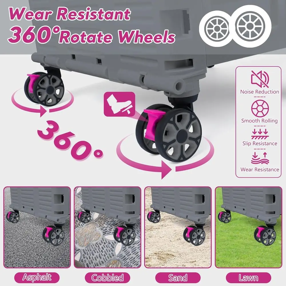 Carrinho utilitário dobrável portátil com rodas giratórias, alça ajustável e tampa magnética para armazenamento, compras e uso em escritório (Gra