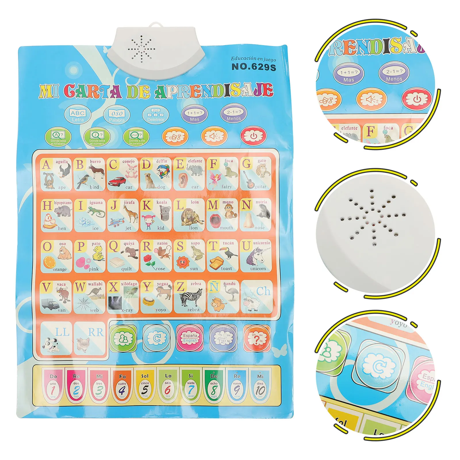 Tweetalige geluidswandkaart Waterdicht Kinderen leren voor kinderdagverblijf Speelkamer Spaans Engels Praten Poster Elektronisch educatief