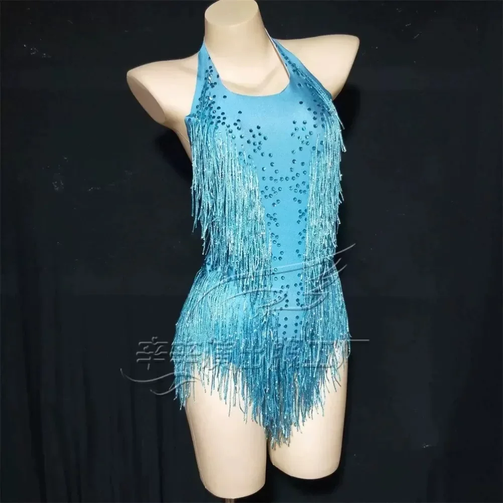 

Женский танцевальный костюм для вечеринки в вичном клубе, сценическая одежда, трико с кисточками, одежда для выступлений, боди с блестящими стразами и бахромой, джаз