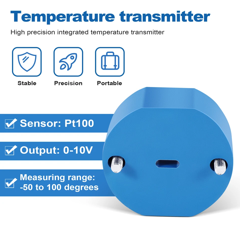Pt100 Temperatur-Messumformer 0–10V Ausgang – DC24V, Bereich Bis 400°C, Mit Poti-Einstellung