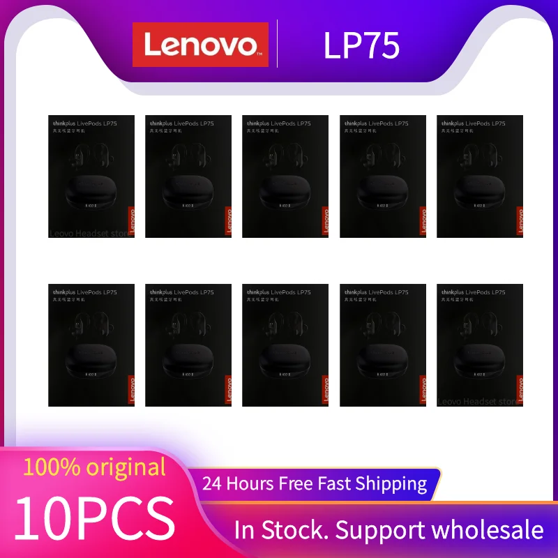 Original Lenovo LP75 5Pcs10Pcs wireless bluetooth headset Bluetooth version 5.3 hanging ear sports waterproof HiFi sound quality