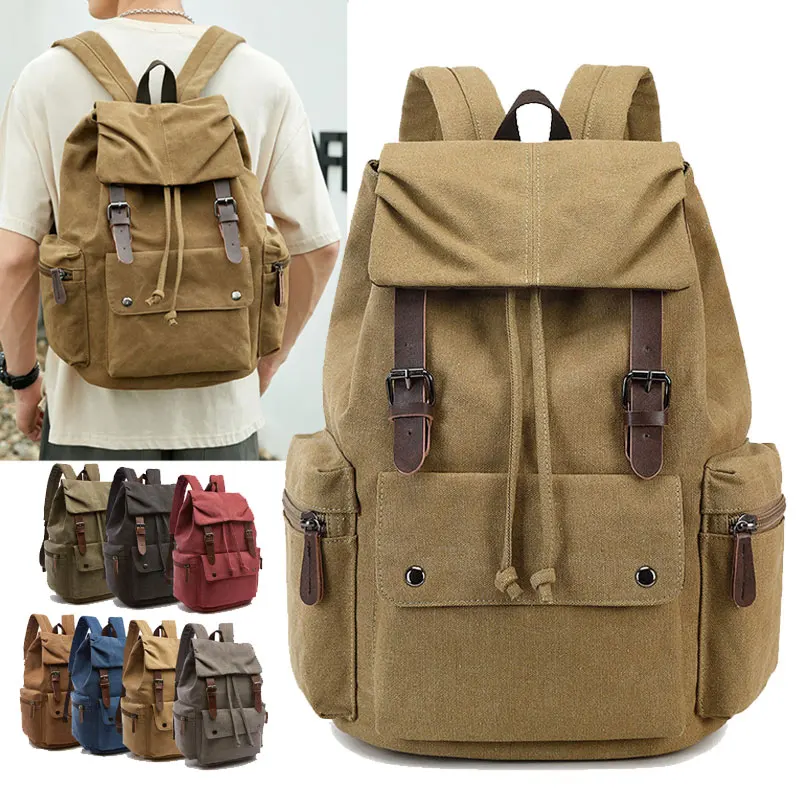 

Scione Vintage Canvas Backpack Men's School Bag Men Travel For Laptop Fashion Outdoor Women Casual Sport Camping Retro Schoolbag