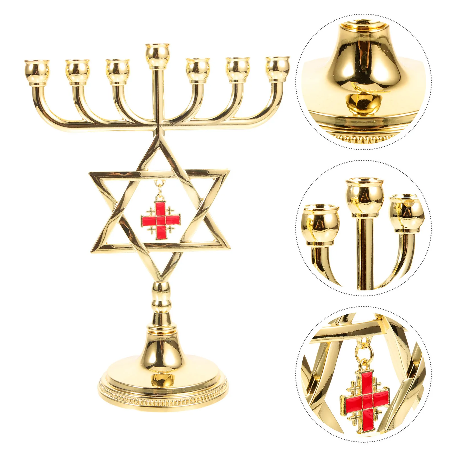 

7-Head Menorah Candlestick Metal Desktop Ornament For Home Office Tabletop Decor Vintage Religious Hanukkah Holder