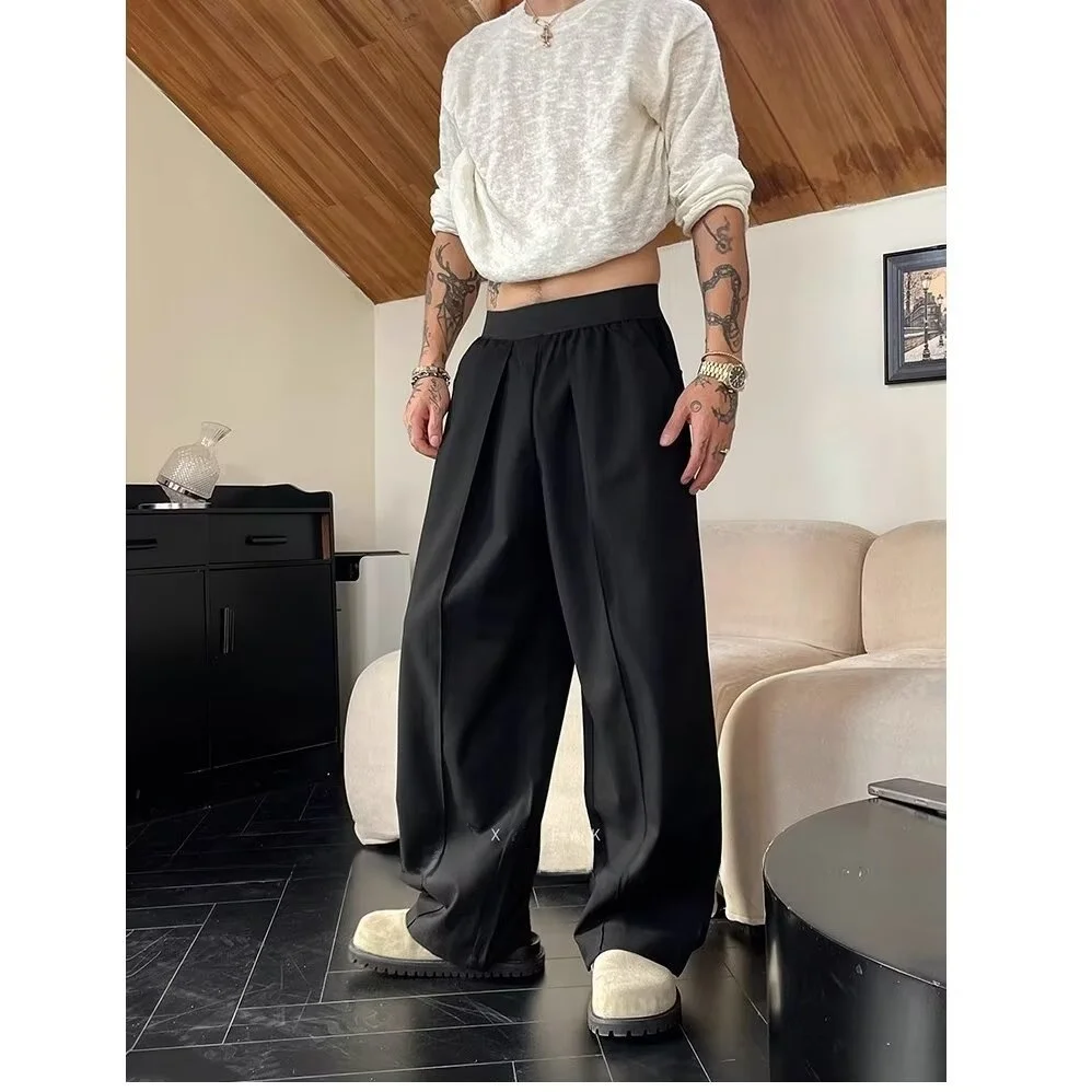 

Loose Straight Leg Men's Casual Trousers Autumn Winter plus Size 250 Pou Korean Version Color Blo Elastic Waist Wide Leg...