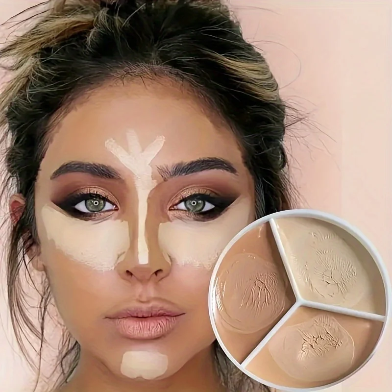 3색 크리미 컨실러 팔레트 - 다크서클 및 잡티 완벽 커버, 균일한 피부톤, 모든 피부 타입에 적합