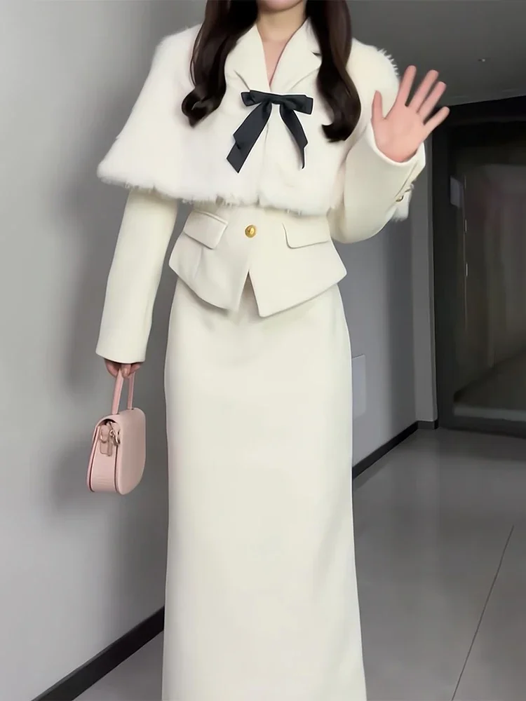 

UNXX Wealthy Heiress Korean Drama-Inspired Two-Piece Suit: Autumn Winter High-End Elegant Jacket and Skirt Set High Quality New