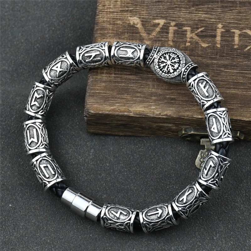นอร์ส Runes สร้อยข้อมือ Vikingo 13 ชิ้น Runes ลูกปัด Vegvisir เข็มทิศ Amulet สร้อยข้อมือไวกิ้ง Slavic Accessorier