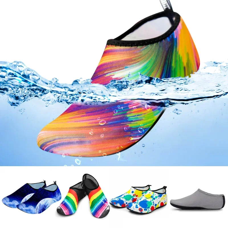 Men Women Kids Water Sport Beach Swimming Socks Thin Multi Prints Anti Slip Fitness Yoga Dance Swim Surf Diving Underwater Shoes