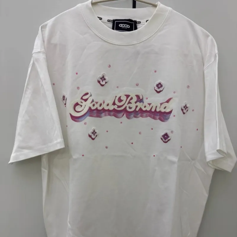 26ss Summer GOODBRAND Tshirts 3D Logo Small Flower Rope Embroidery Hot Stamping Diamond Round Neck Short Sleeve Cotton Top Tees