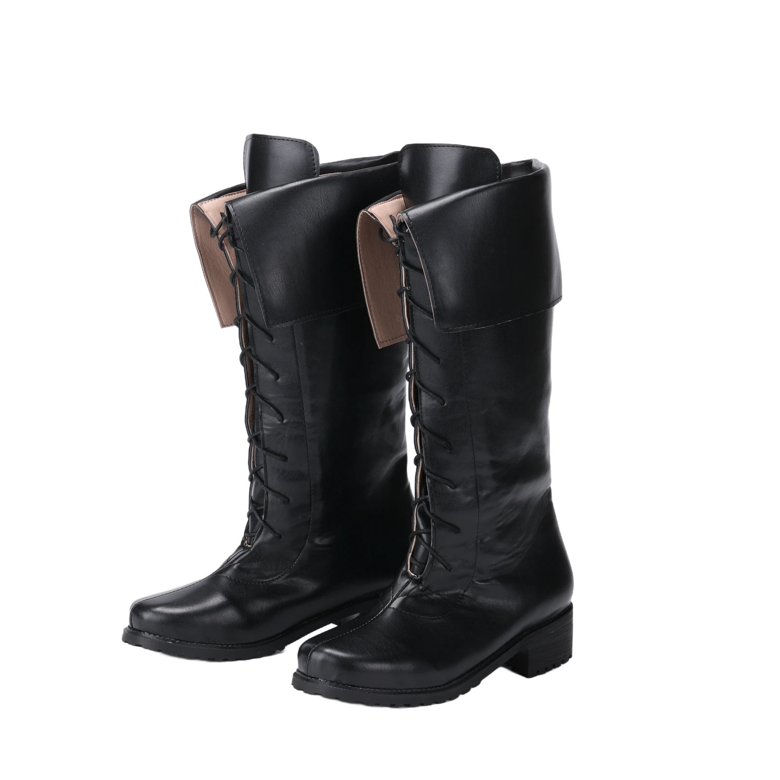 メンズ中世ルネッサンスバイキングゴシックレザーハイブーツ海賊コスチュームハロウィンコスプレシューズ