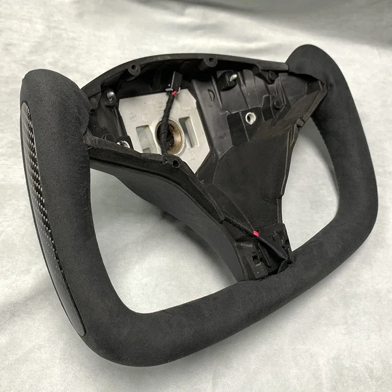 YOKE-Volante de fibra de carbono para Tesla Model S Model X 2014-2020, cuero, gamuza