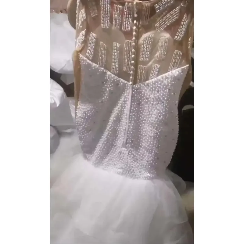 Customized South African Mermaid Wedding Dresses Heavy Beaded Long Sleeve Layered Skirt Plus Size V Neck Wedding Dress