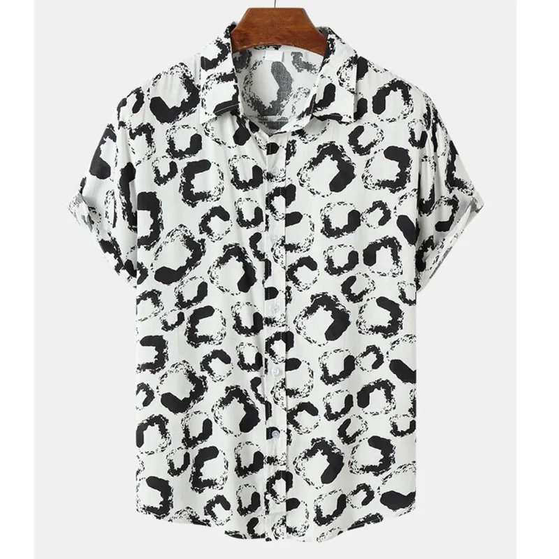 3D Printed Leopard Shirt For Men Casual Fashion Summer Short Sleeves Hawaiian Beach Shirts Personality Lapel Aloha Button Blouse