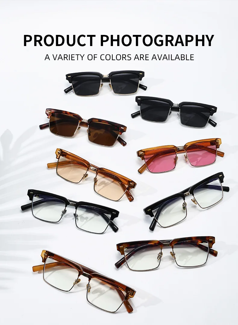 SHAUNA Fashion Nieten Halbrahmen Sonnenbrille UV400 Quadratische Anti-Blaulicht-Brille – Detail 6