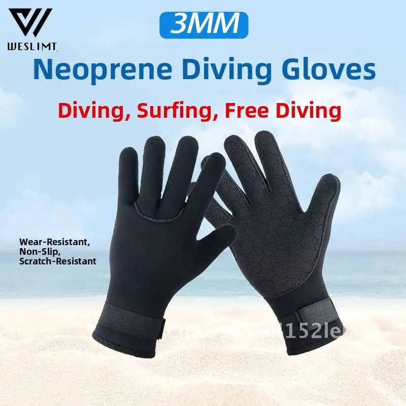 

Men's 3mm Non-Slip Wear-Resistant Anti-Stab Diving Gloves Warm Winter Swimming Fishing Gloves Nylon Material Black S M L XL