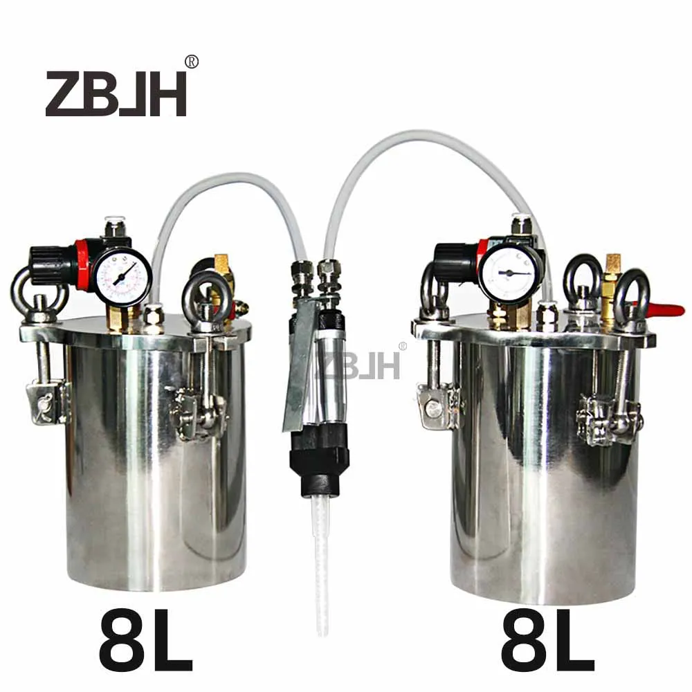 Abrasive Glue dispensing set, 2pcs 8L stainless steel tanks + 1pcs AB glue dispensing valve