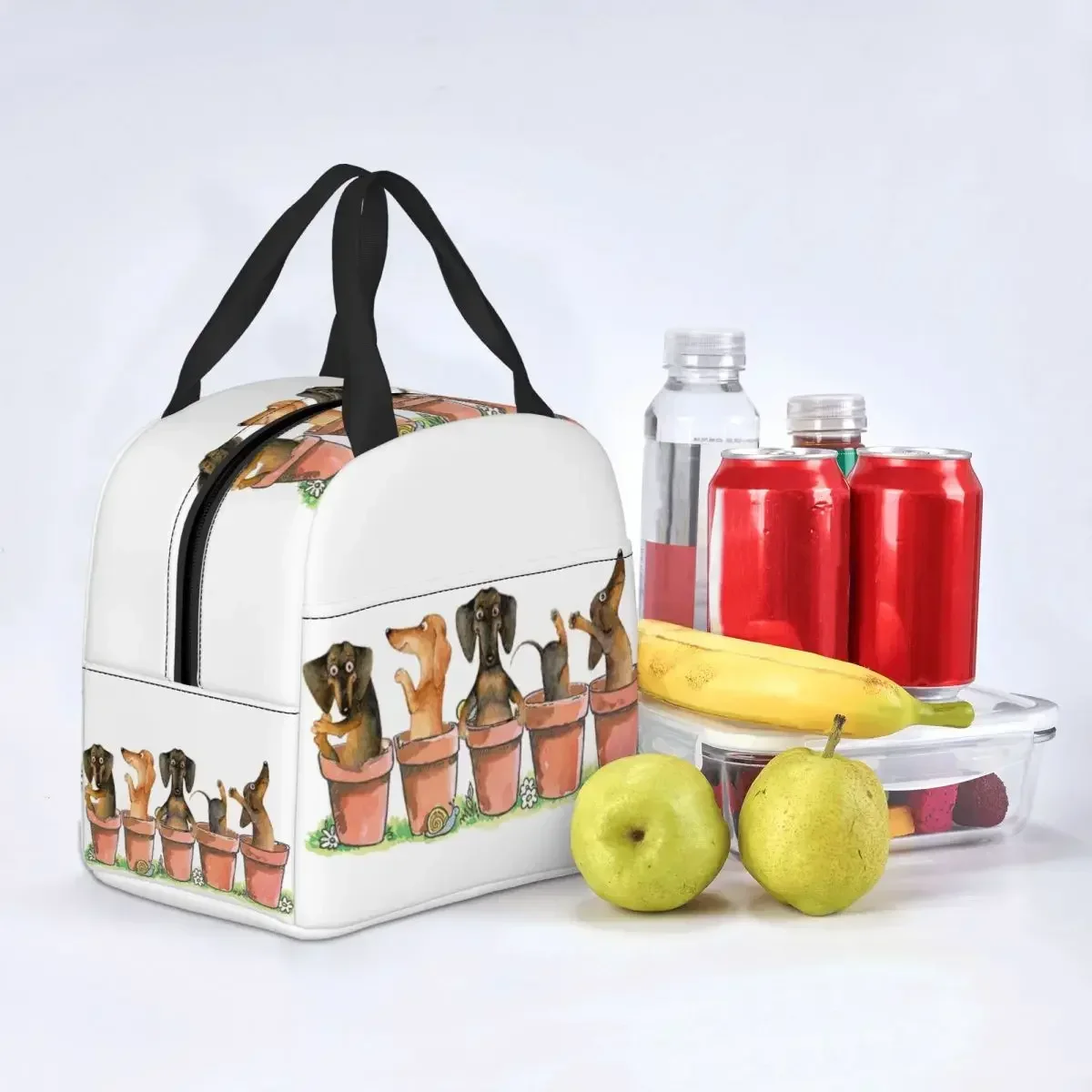 Dachshund Flower Pots Insulated Lunch Bags Wiener Badger Sausage Dog Portable Cooler Thermal Food Lunch Box Work School Travel