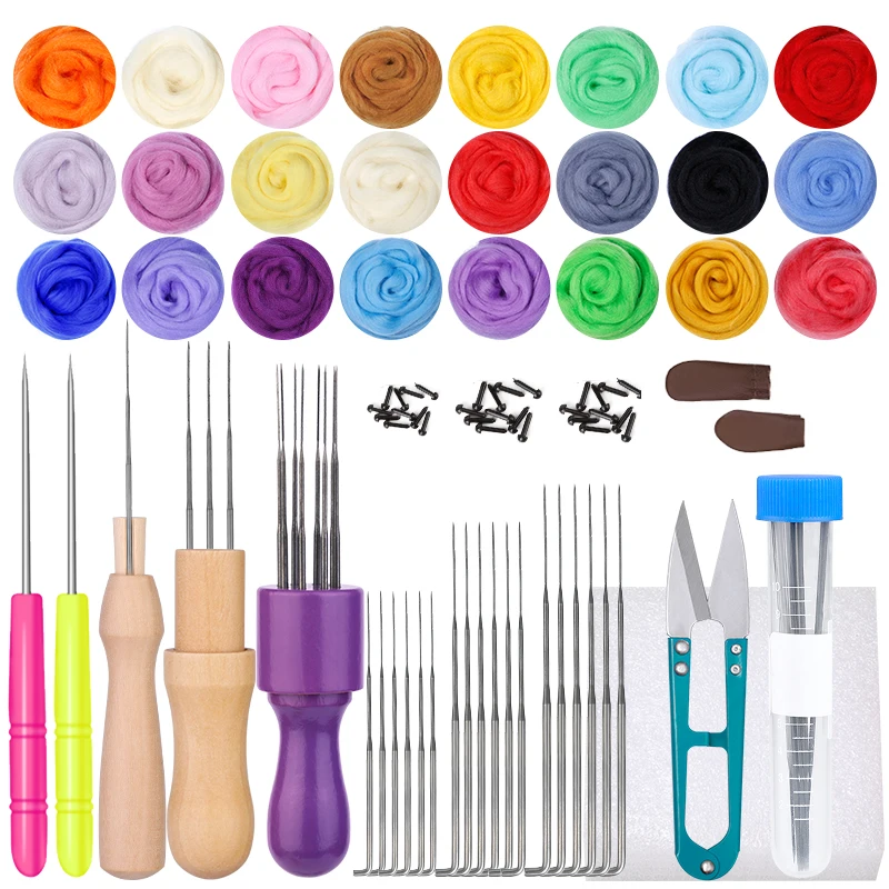 Fenrry 24 Color Needle Felting Kit Wool Felting Tools Handmade Felt Needle Set Wool Felting Fabric Materials Accessories