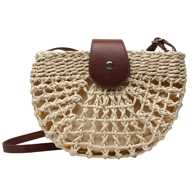 Yogodlns Sommer Stroh Tasche Für Frauen Mode Halbkreis Umhängetaschen Rattan Handgemachte Messenger Handtasche Reise Strand Taschen Tote – Detail 32