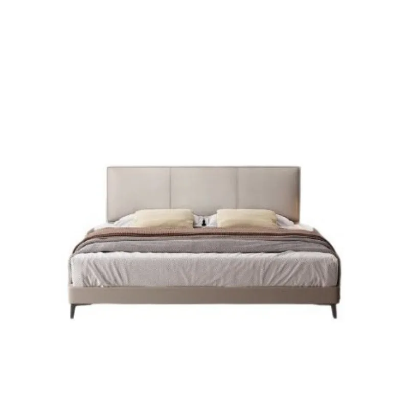 

Nordic leather bed, simple and modern small apartment master bedroom soft bag double, ultra-thin bedside leather wedding bed