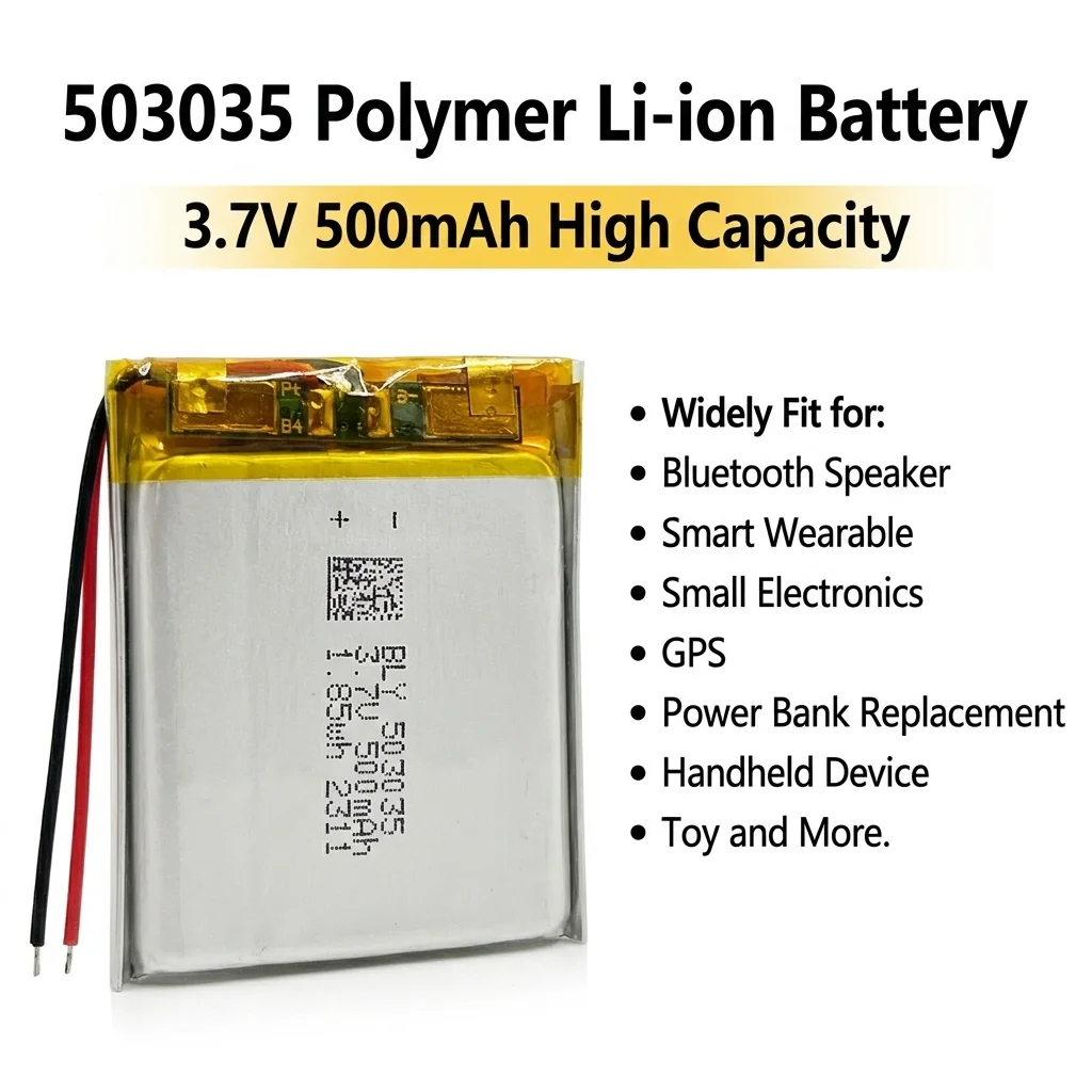 PURFIELD 503035 500mAh 3.7V Lithium Polymer rechargeable Battery for Bluetooth headset, mobile device, pet water dispenser
