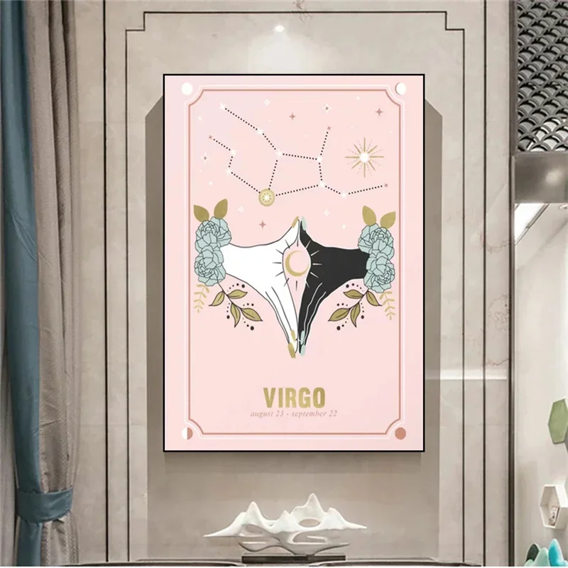 البوهيمي زودياك قماش جدار الفن اللوحة السرطان الجدي الجوزاء المشارك الشمال الحديثة الكرتون صورة ديكور المنزل غرفة المعيشة #3