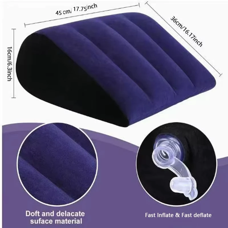 PVC Flocking Silicone Pillow Blue+Black Inflatable Inflatable Pillow Triangle Cylinder Wedge Soft Cushion