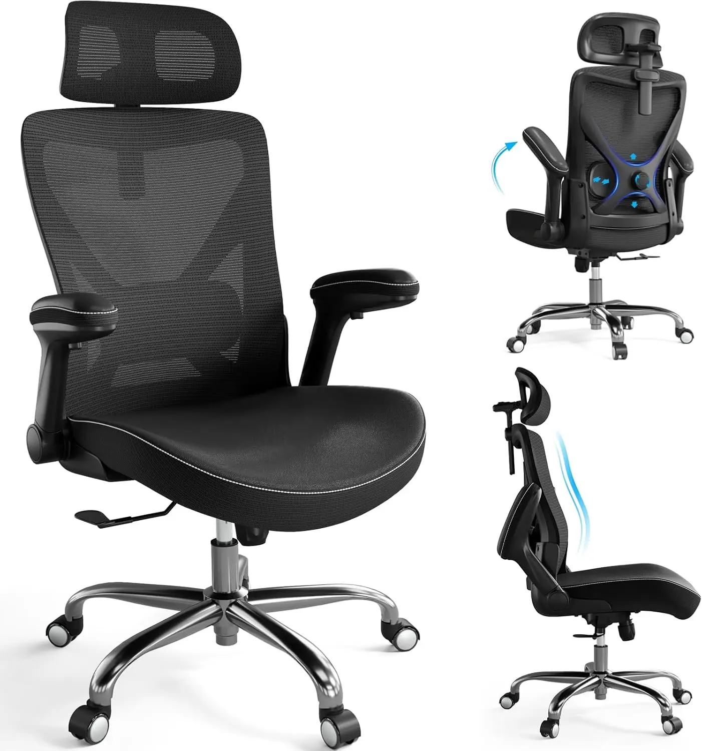 

Office Chair-Computer X-Shaped Chair Mesh PU Leather with Adjustable Lumbar Support-Executive Desk Chair High Back with Headrest