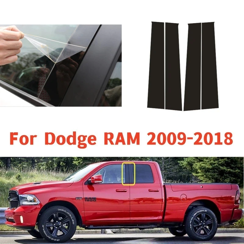 

4pcs Black Center Column Window Trim Covers B C-Pillar Stickers Accessories For Dodge Ram 1500 2500 2002-2023 2018 2019