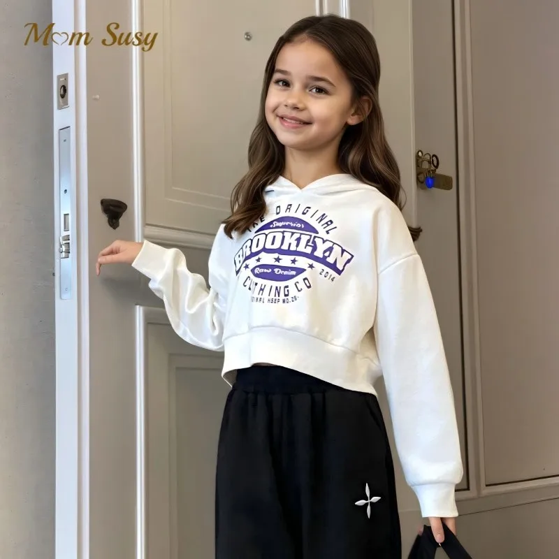 

Baby Girl Boy Cotton Short Hoodie Infant Toddler Teens Child Hooded Sweatshirt Casual Letter Print Top Outfit Baby Clothes 1-12Y