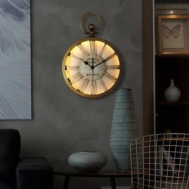 Nordic Retro Silent Wall Clock - American Country Style, Large Size for Dining/Living Room/Bedroom, Creative Home Decor