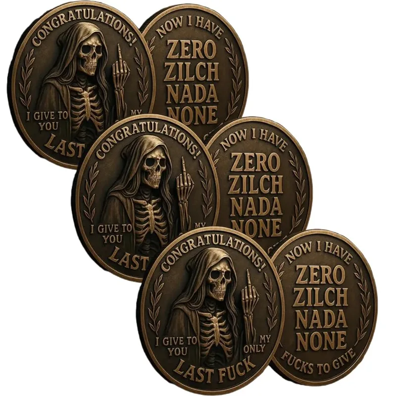 

Sarcastic Decision Coin Gag Gift for Friends Office Humor Token Funny Double-Sided Middle Finger Coin with Skull Design