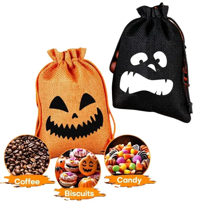 Halloween-Geschenktüten mit Kordelzug, Kürbis-Geister-Druck, 1/5 Stück, wiederverwendbare Süßigkeitentüten für Süßes oder Saures, Kinderparty-Geschenke – Detail 10