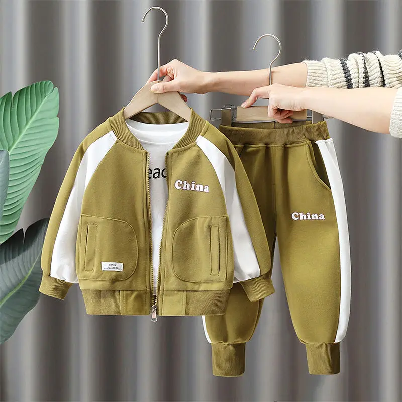 

Boys' And Girls' School Uniform Set Zipper Jacket Pants Two-piece Sets Spring And Autumn Children's Casual Sports Cardigan Suits