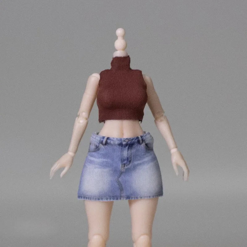 JZAO 1/12 Maßstab, einfarbige, elastische, ärmellose Weste, bedruckter Rock, Kleidung für 6-Zoll-Tbl-Snail-Shell-Romankey-Actionfiguren und Puppen. – Detail 9