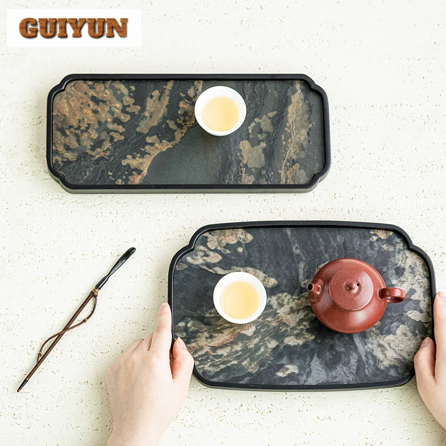 Wabi-sabi Stitched Rock Panel Tea Tray Dessert Candy Tray Coffee Storage Board Teapot Support Dishes for Serving Tea Ceremony - Image 4