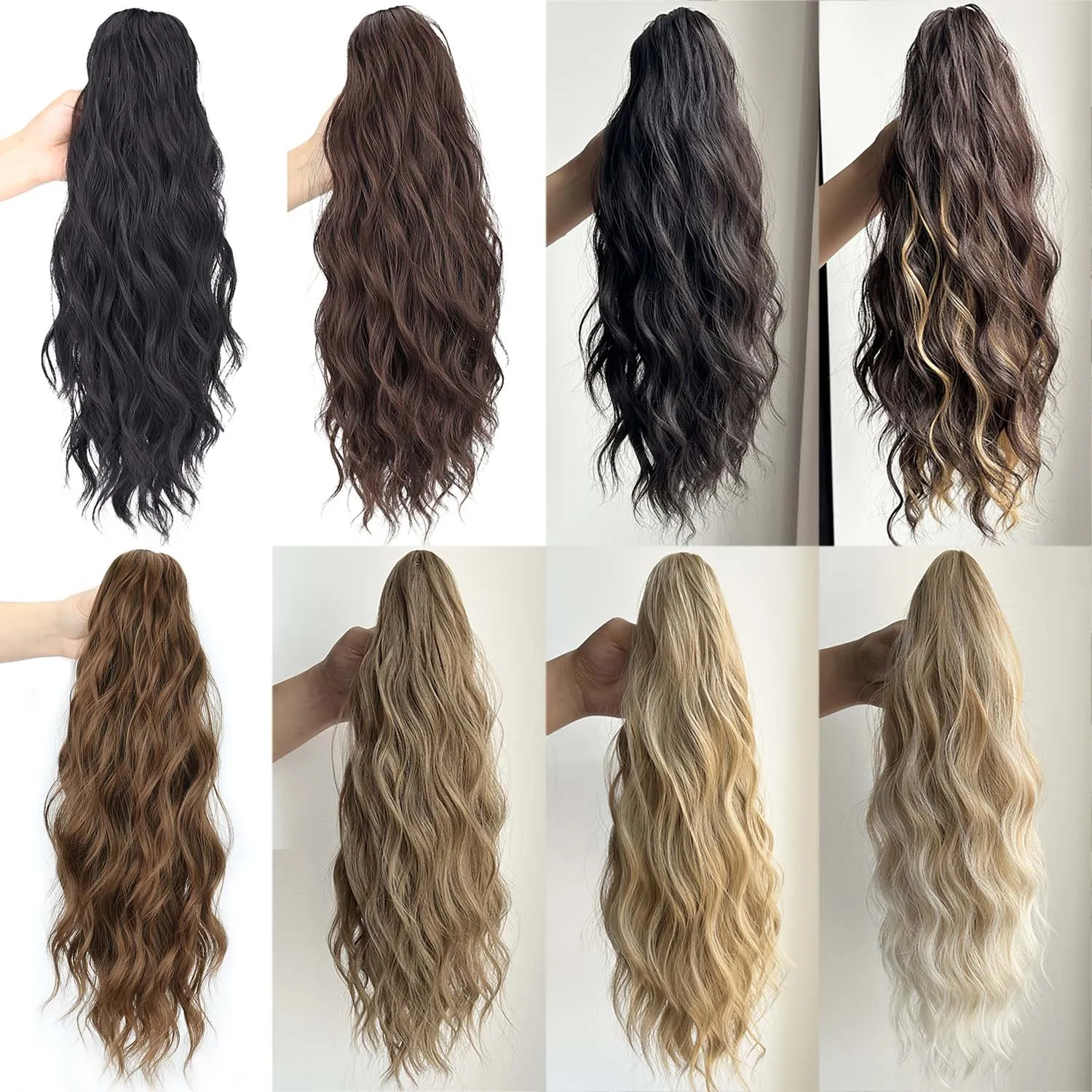 Blonde Claw Clip Ponytail 16Inch Natural Wavy Pony Tail Clip In Hair Extensions Thick Ponytail Hairpiece for Women Daily Use image 6