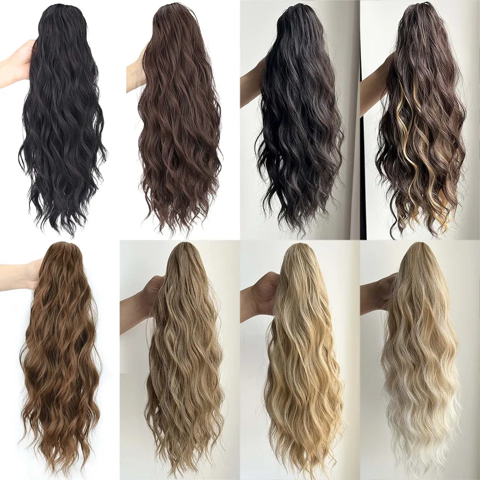 Coleta con clip rubia de 16 pulgadas, onda natural, extensiones gruesas, para mujer, uso diario 6