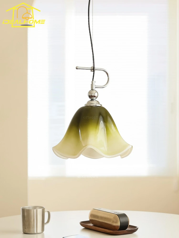 

Bauhaus Retro Gradual Change Green Glass Pendant Lights LED E27 Designer Small Skirt Hanging Lamp Bedside Restaurant Bar Stairs