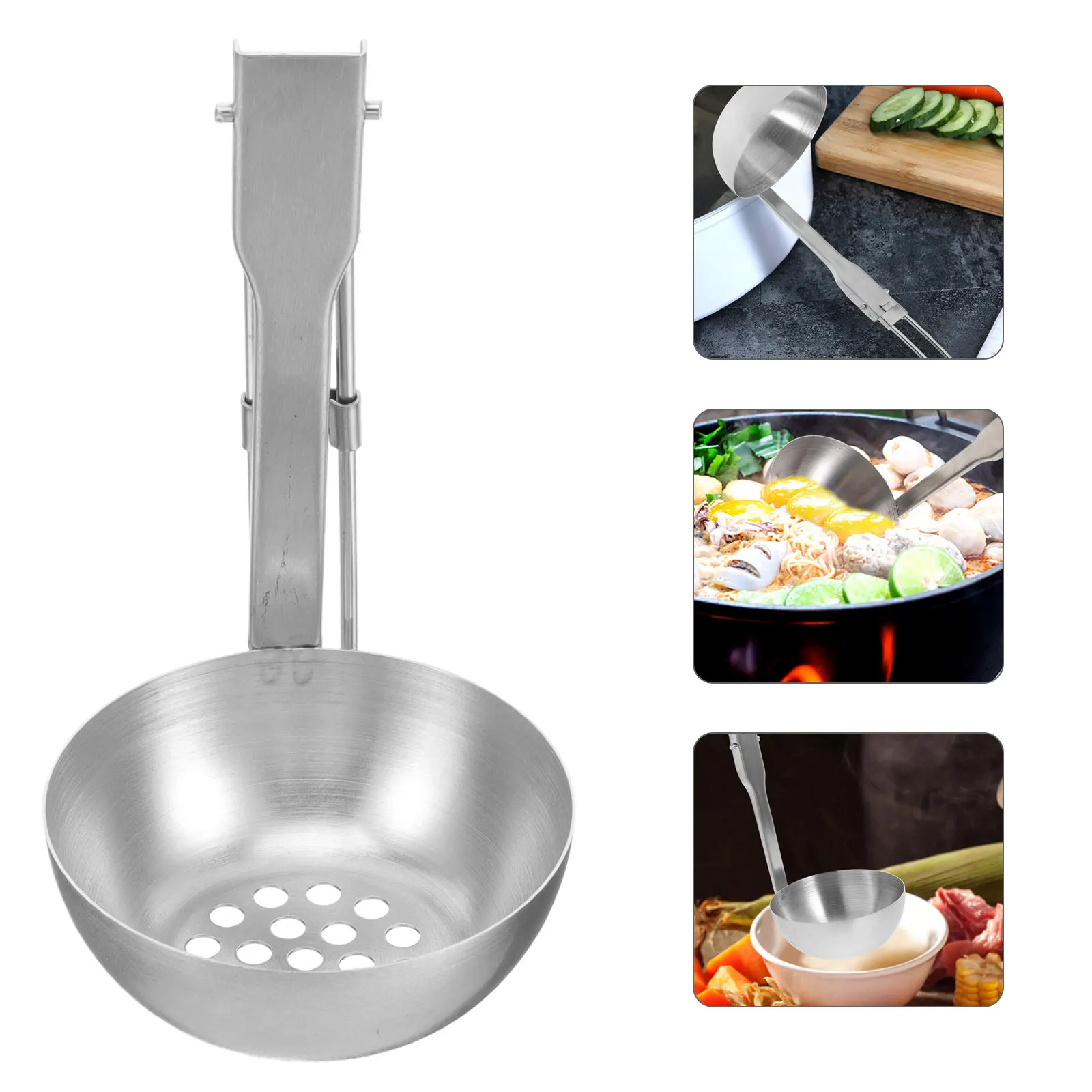 

Outdoor Foldable Slotted Spoon Stainless Steel Portable Camping Cutlery Lightweight Durable Rust Free Ergonomic Tableware