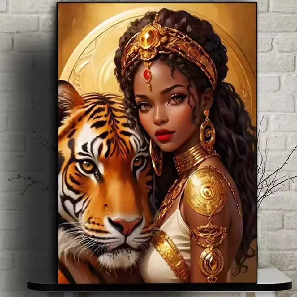 

Алмазная картина, подарки с животными для пар, набор с тигром, африканская женщина, полная квадратная/круглая мозаика, наклейки на стену, индивидуальный подарок, декор