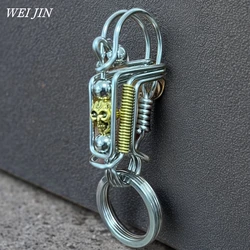 Handicraft Stainless Steel Keychains,Golden Skull Head Hook Buckle Car Keyring,Mechanical Style Men Halloween Gift Trinket