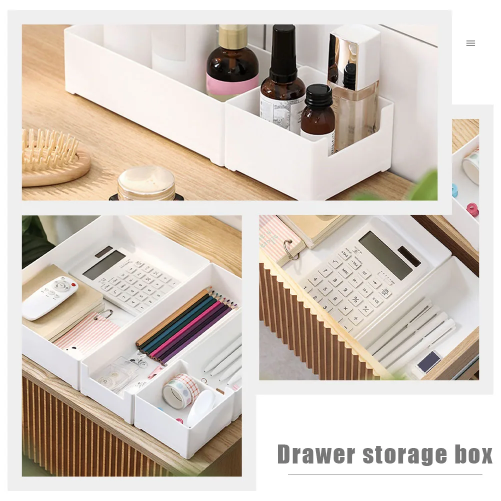 

4Pcs Plastic Drawer Organizer Boxes Storage for Kitchen Bathroom Bedroom Vanity Desk Accessories Drawer Organizer