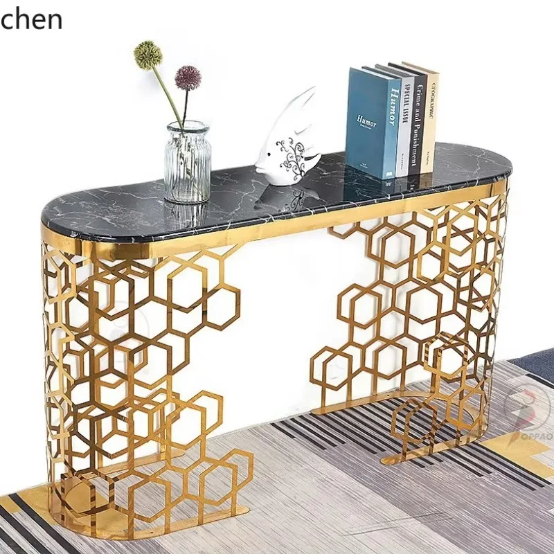 YFY  Modern Hotel Light Luxury Hong Kong Style   Aisle Wall Partition Corridor Marble Lobby Entrance Table End View Table