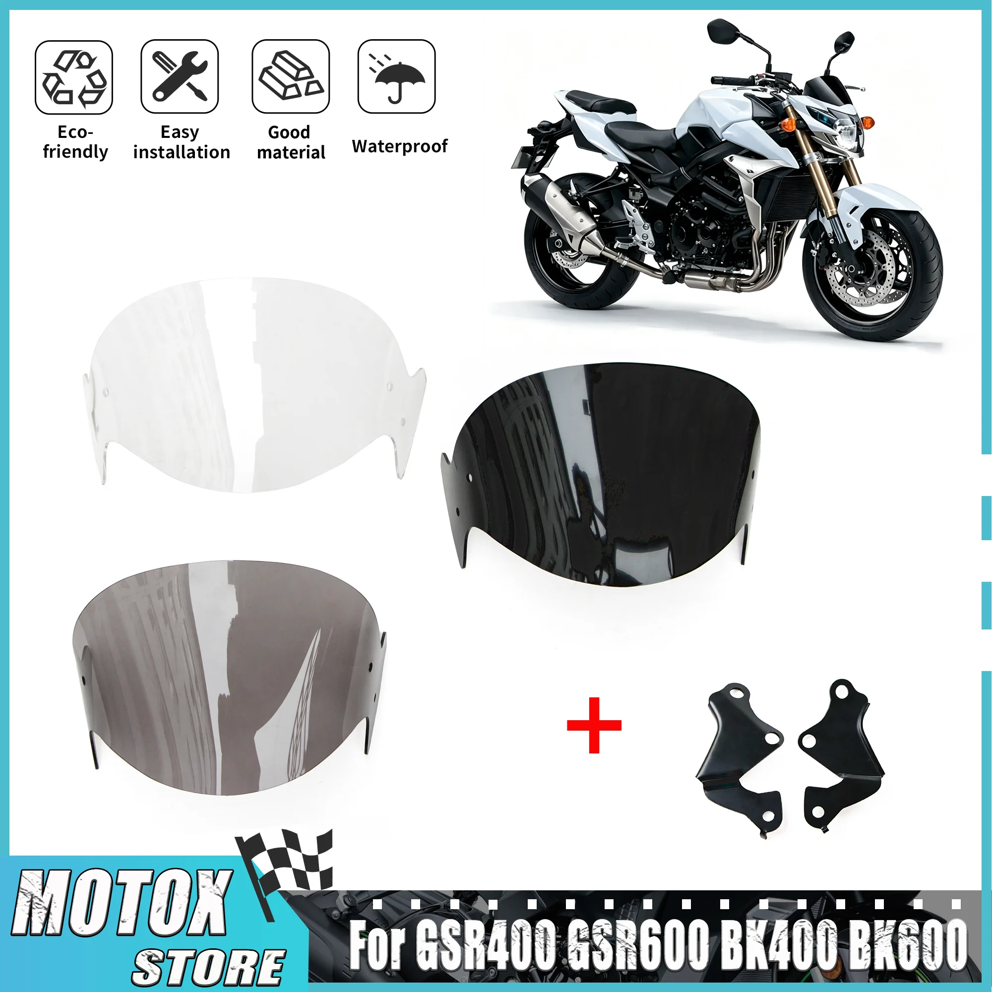 Image of Passend für Suzuki GSR400 GSR600 BK400 BK600 2006–2012, Motorrad-Windschutzscheibe + Halterung