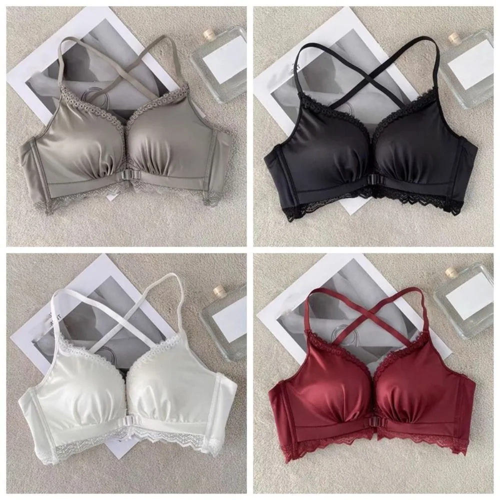 

Vintage Buckle Lace Padded Bra Beauty Back Thin Belt Seamless Push Up Bras Vest Tops Underwear Women's Stain Silk Bra Women