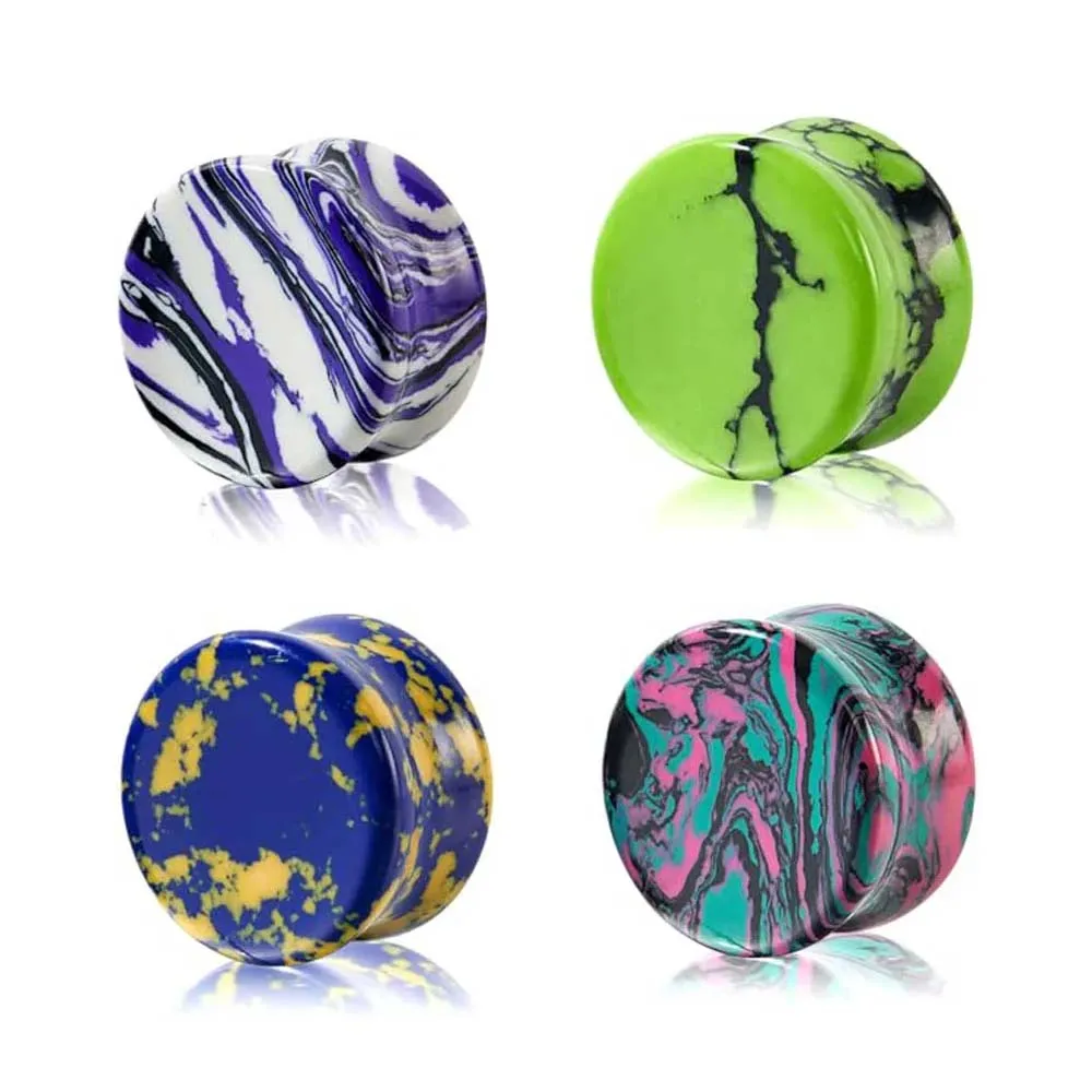 2 Piezas de Tapones para el Canal Auditivo de Piedra Texturizada Brillante, Dilatadores en Forma de Silla de Montar, Joyería para Piercing Corporal, 6-20mm