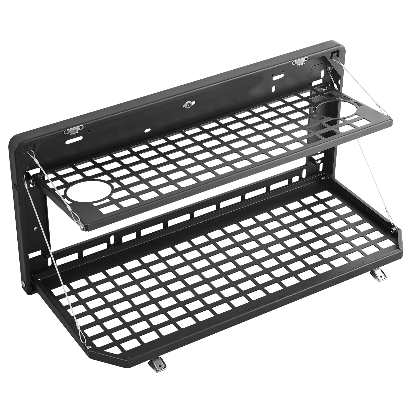 

SucceBuy Tailgate Table Carbon Steel Foldable Molle Panel Double-Layer Drop Down Table Cargo Storage Rack Shelf Luggage Carrier