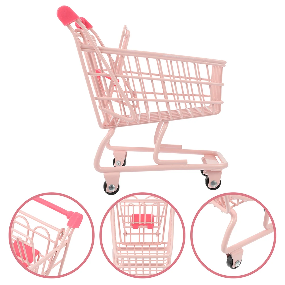 

1 set Storage Basket Kids Shopping Cart Mini with Handle for Toy Grocery Baby Desktop Decoration Light Weight Makeup
