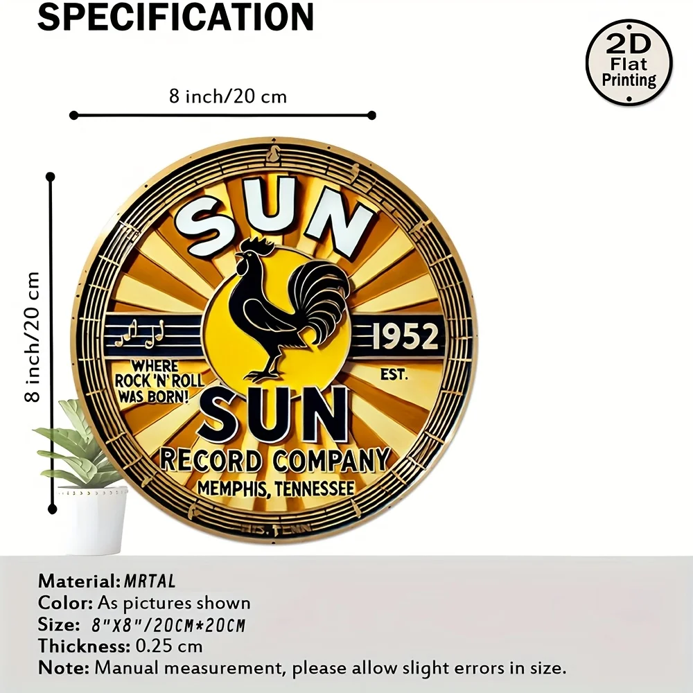High Definition Metal Sign Sun Record Company 1952 Round Tin Sign Vintage Wall Art Decor for Music Bar Pub Man Cave Home Studio